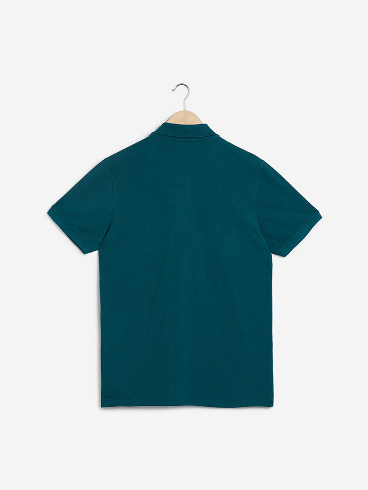 WES Casuals Teal Cotton Blend Slim-Fit T-Shirt