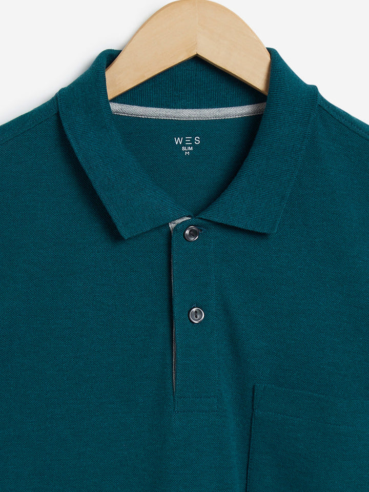 WES Casuals Teal Cotton Blend Slim-Fit T-Shirt