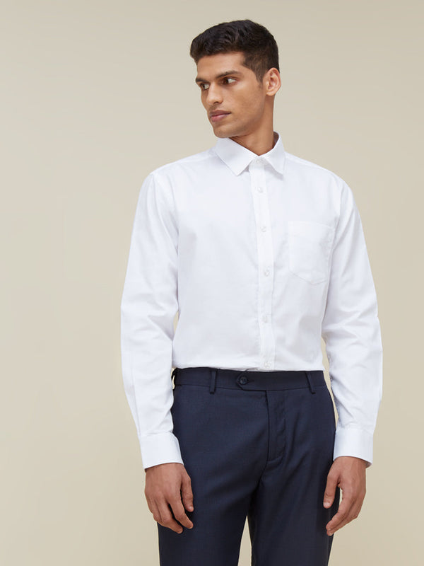WES Formals White Self-Patterned Slim Fit Shirt