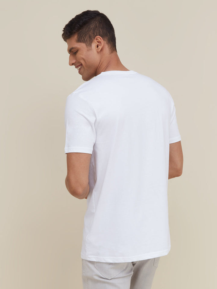 WES Casuals White Cotton Slim Fit T-Shirt