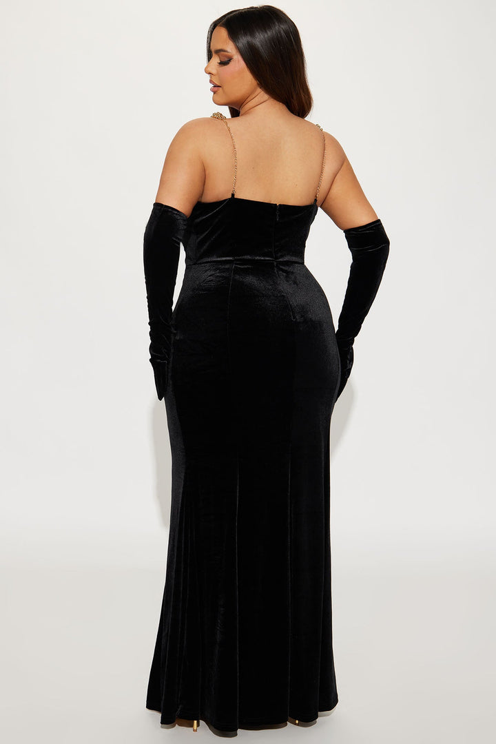 Lynda Velvet Gown Set - Black/Gold