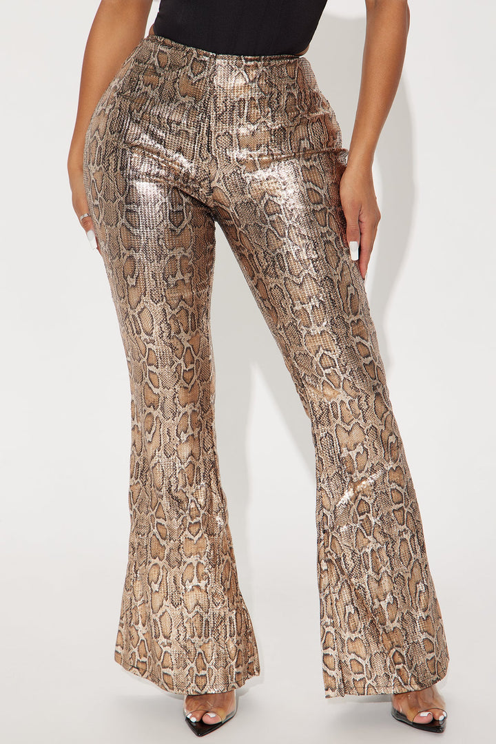 Hard To Get Leopard Sequin Flare Pant - Taupe/combo