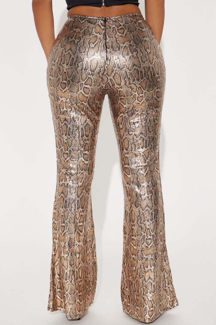 Hard To Get Leopard Sequin Flare Pant - Taupe/combo