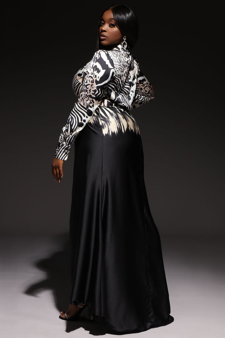 Maxine Long Sleeve Satin Maxi Dress - Black