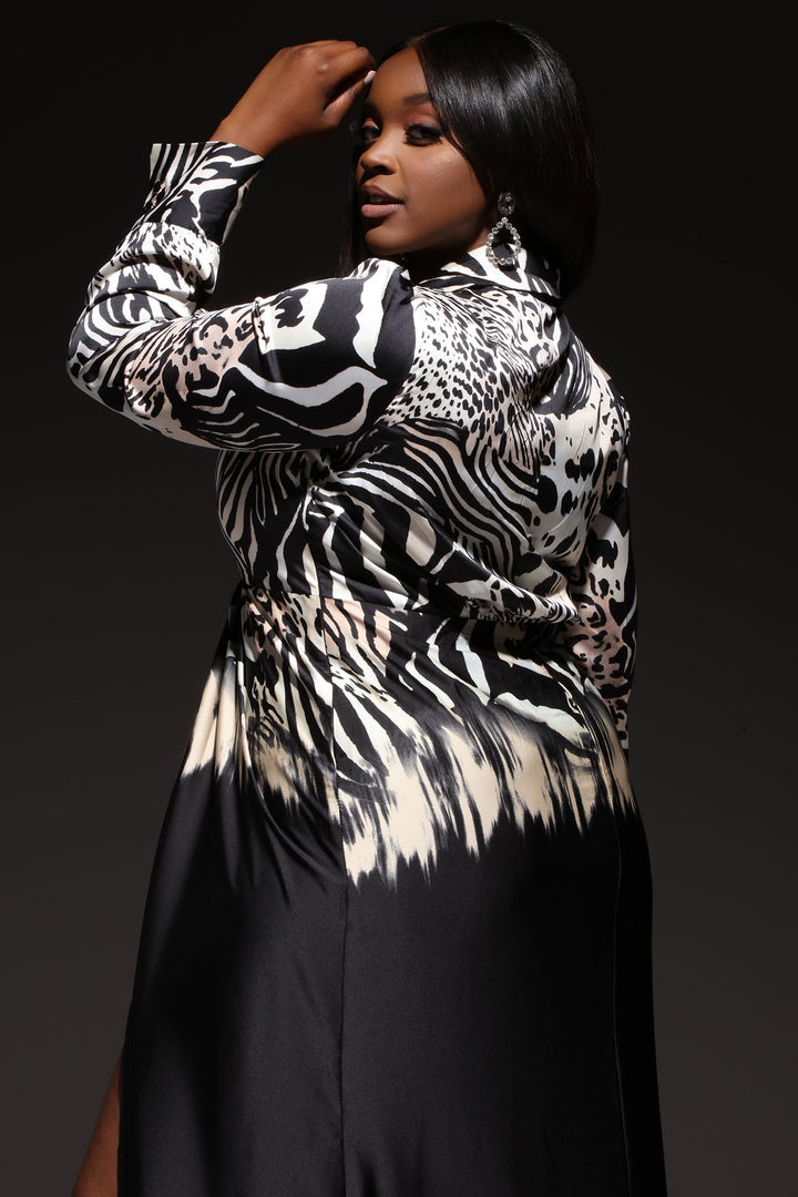 Maxine Long Sleeve Satin Maxi Dress - Black