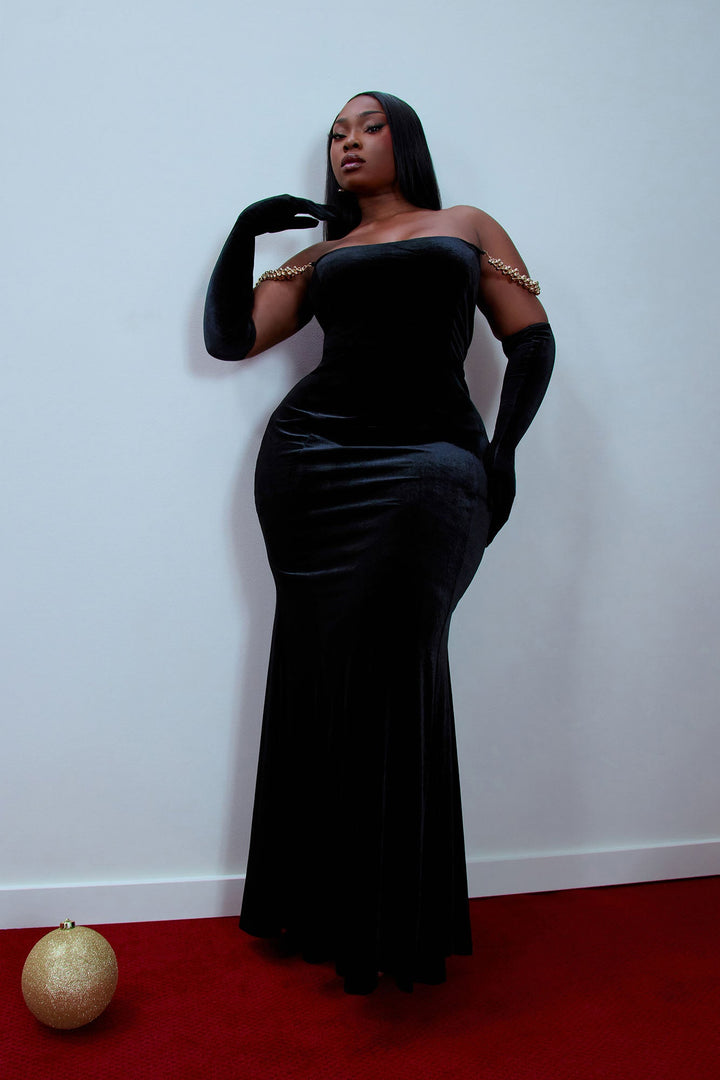 Lynda Velvet Gown Set - Black/Gold