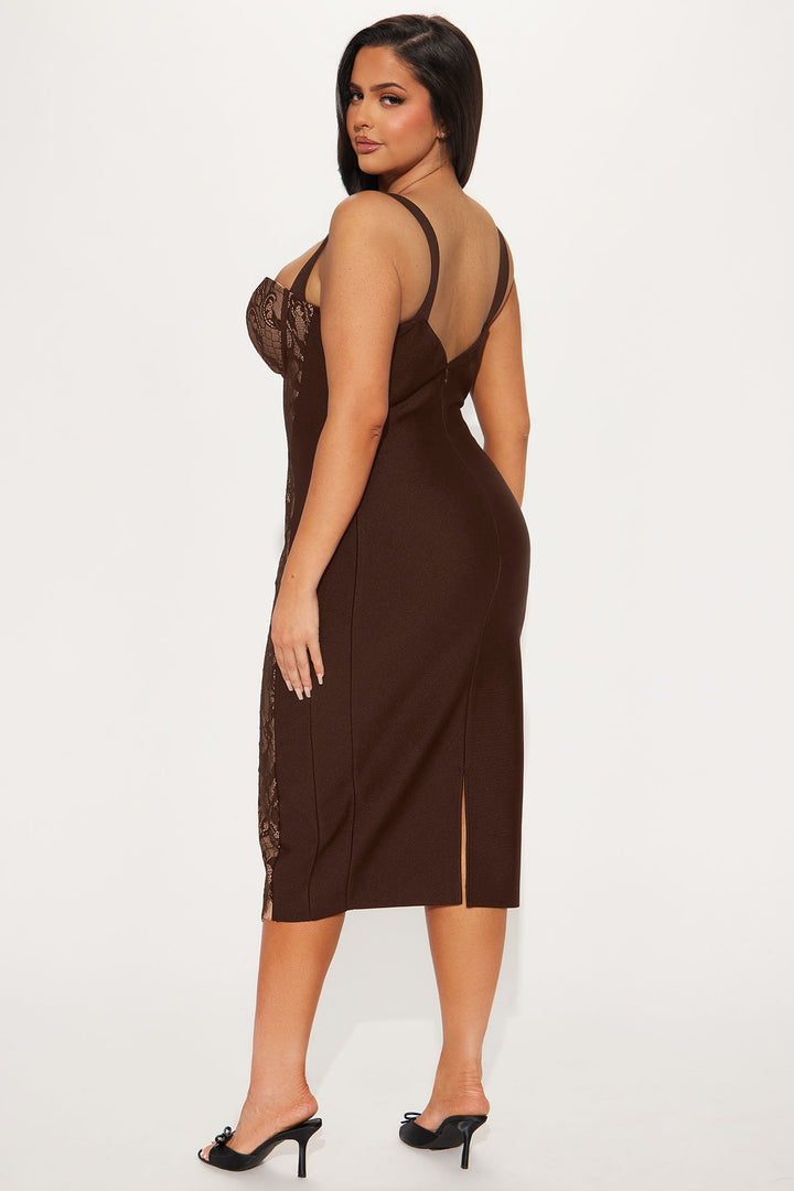 Act Up Lace Bandage Midi Dress - Chocolate