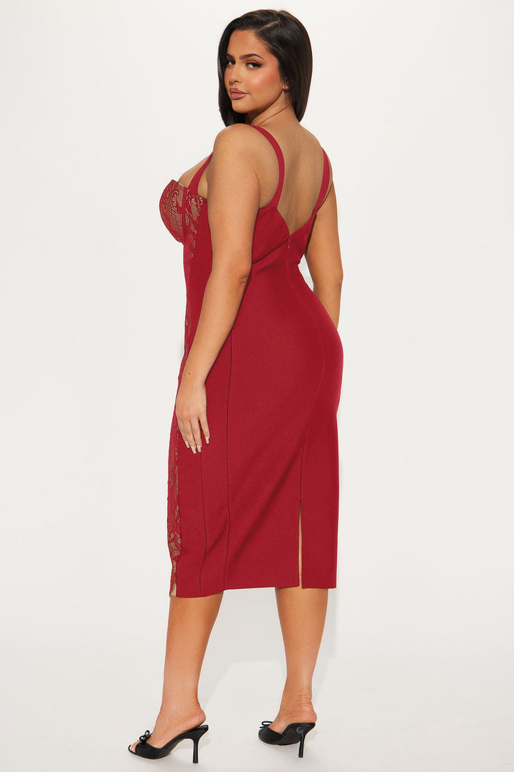 Act Up Lace Bandage Midi Dress - Red