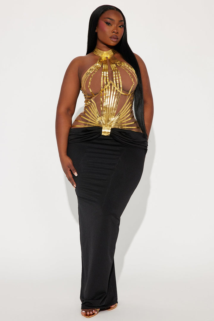The Queen In Me Maxi Dress - Black/Gold