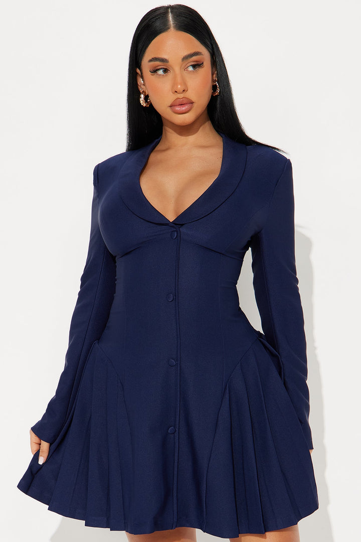 Whitley Pleated Blazer Mini Dress - Navy