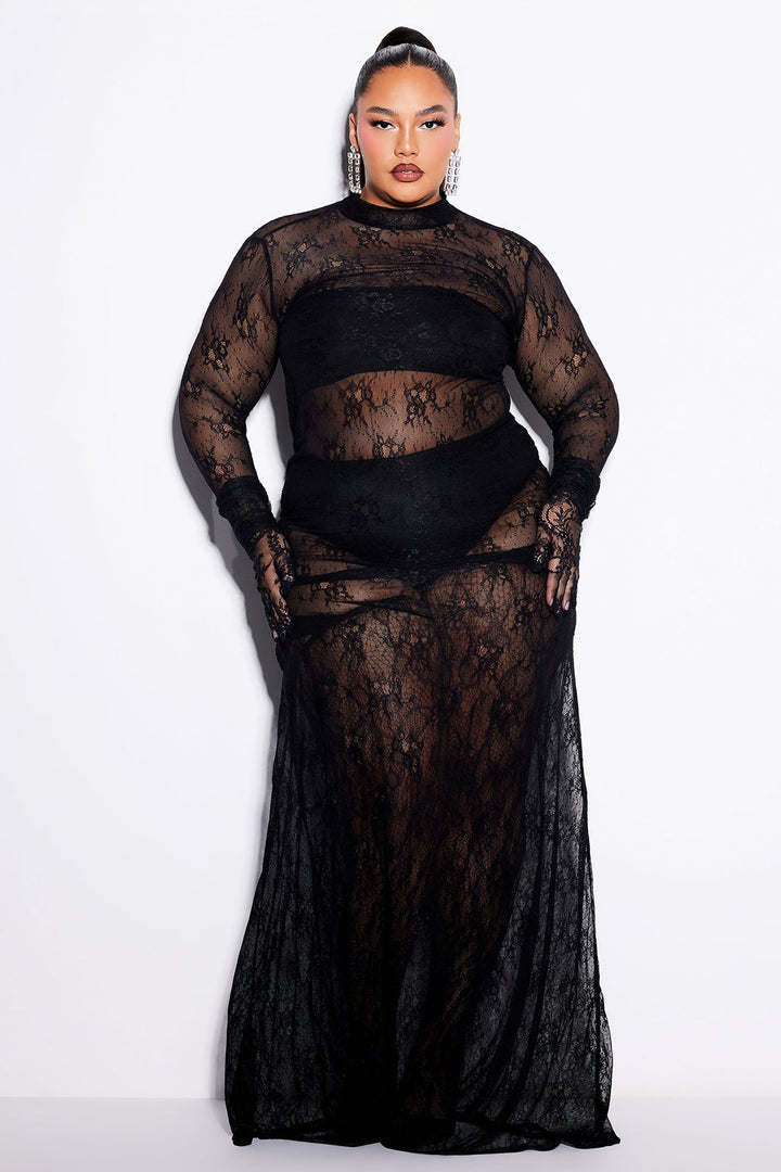 Portofino Gloved Lace Maxi Dress - Black