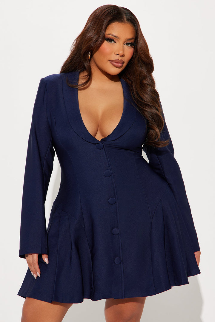 Whitley Pleated Blazer Mini Dress - Navy