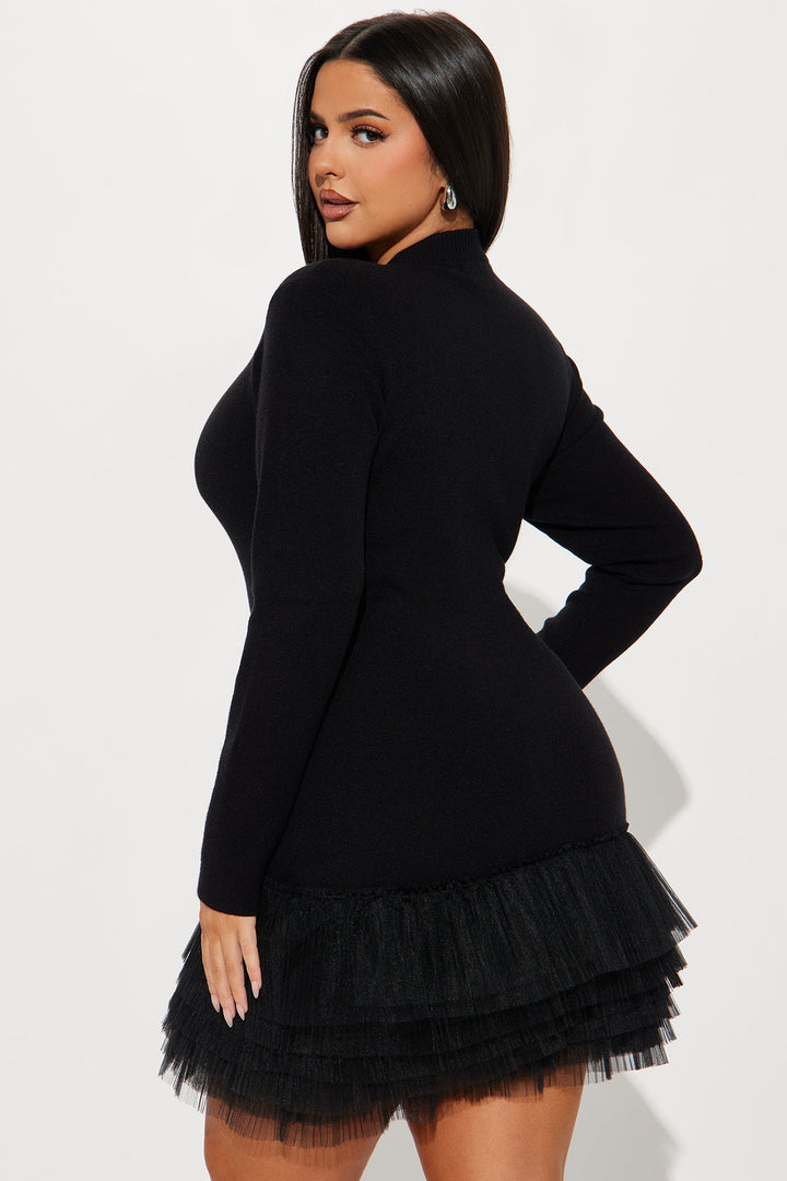 Adora Drop Waist Sweater Mini Dress - Black