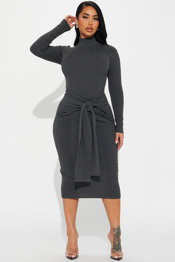 Indy Sweater Midi Dress - Charcoal