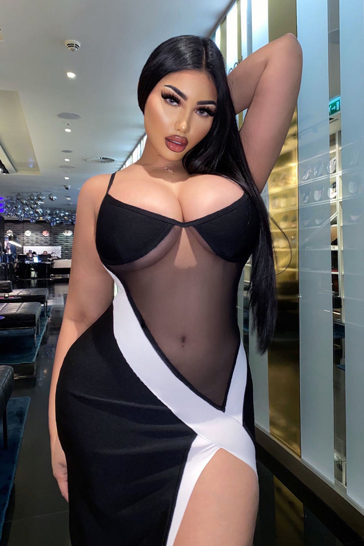 Look My Way Bandage Midi Dress - Black/White