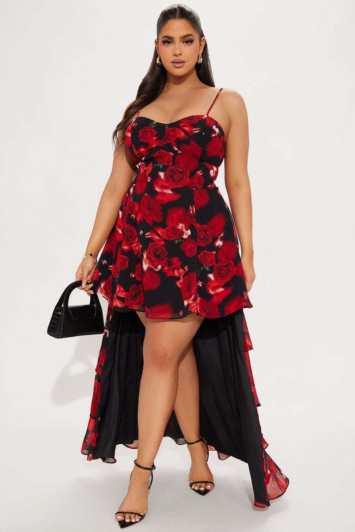 Rose High Low Maxi Dress - Red/Black