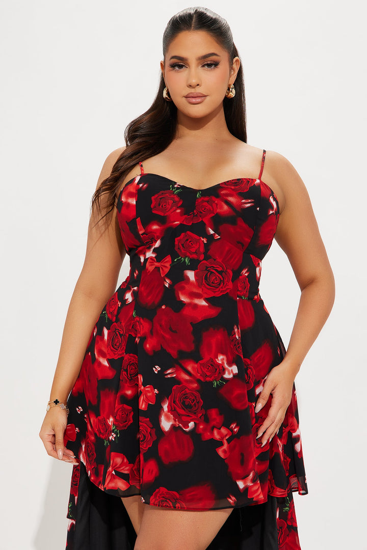 Rose High Low Maxi Dress - Red/Black