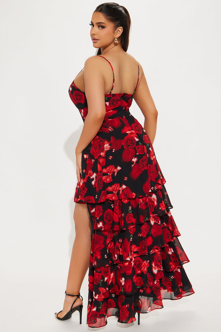 Rose High Low Maxi Dress - Red/Black