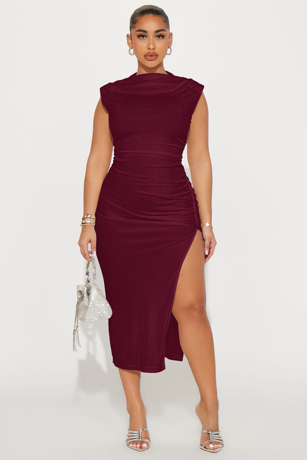 Alice Ruched Midi Dress - Wine