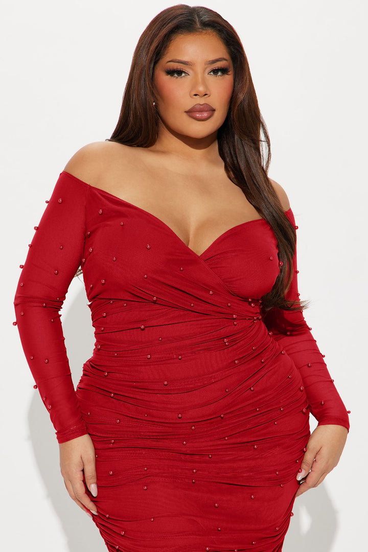 Adah Mesh Midi Dress - Red