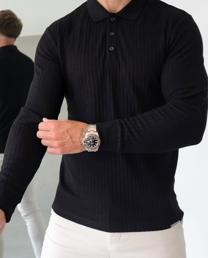Casual Ribbed Polo Shirt Black