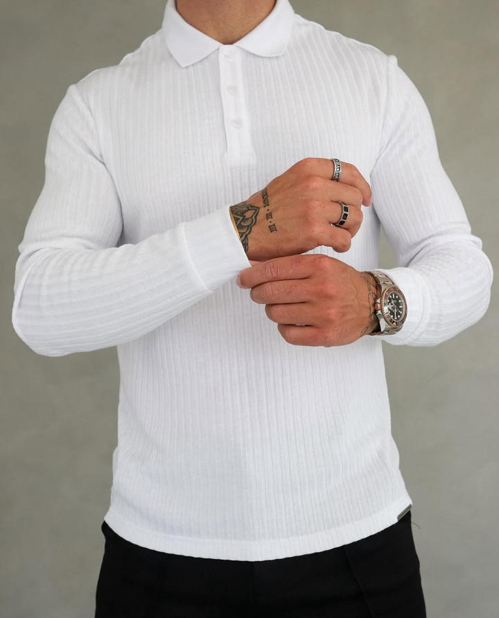 Casual Ribbed Polo Shirt White