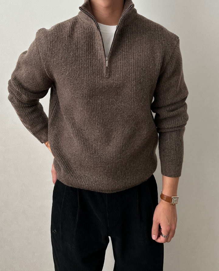 Sebastian Quarter Zip Sweater Brown