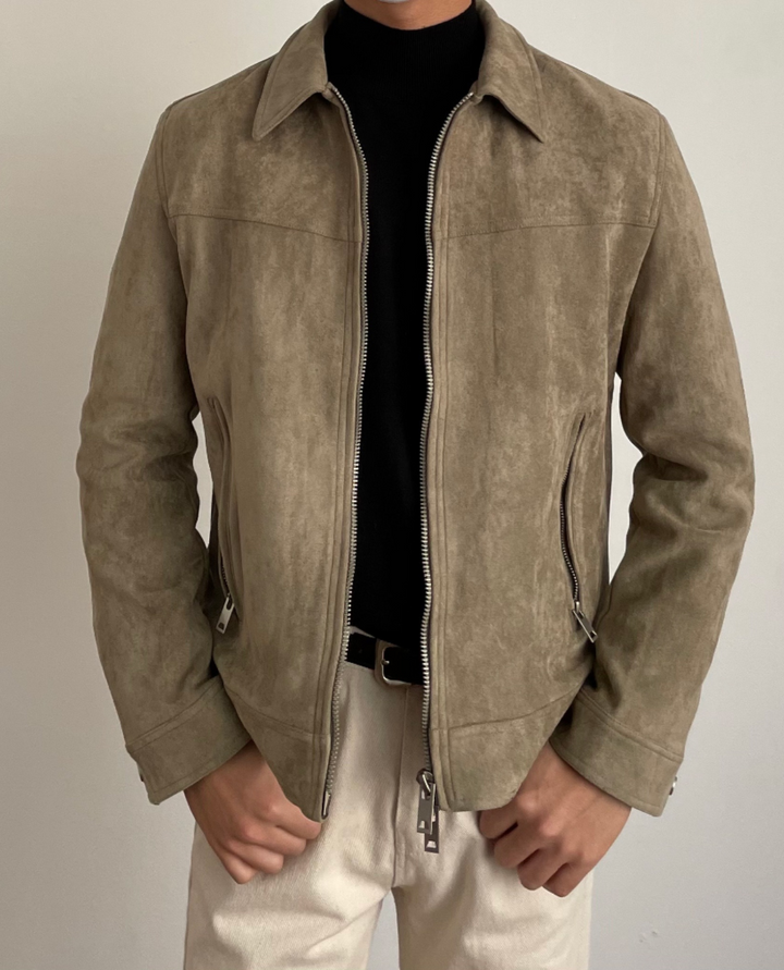 Romel Suede Zip Jacket Taupe