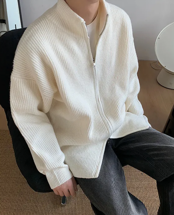 Corvin Ribbed Zip Cardigan Beige