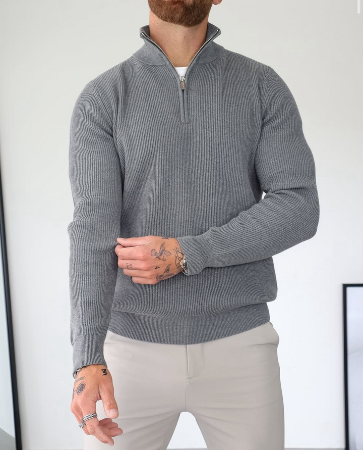 The Lecco Quarter Zip Sweater Gray