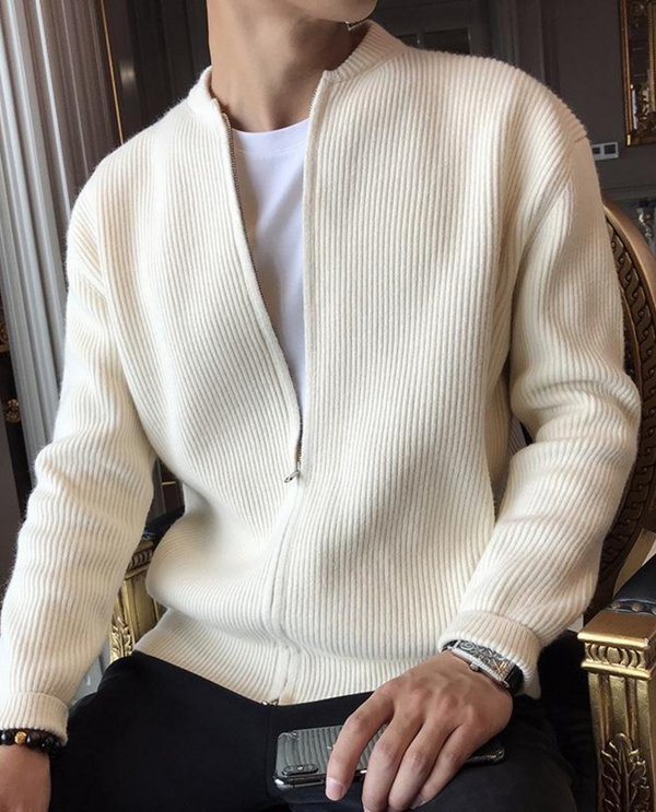 Lazio Ribbed Zip Cardigan Beige