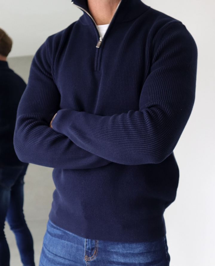The Lecco Quarter Zip Sweater Navy Blue