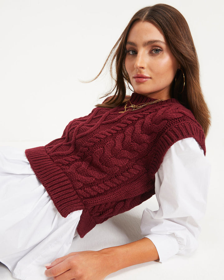 Carmine Contrast Knit Top Burgundy