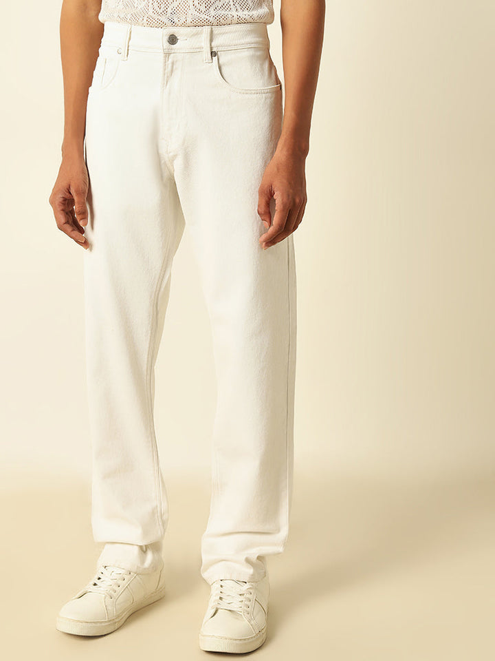Ascot White Relaxed-Fit Mid-Rise Jeans