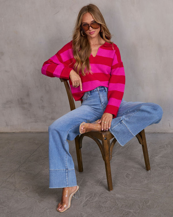 Violette Striped Collared Sweater Red Pink