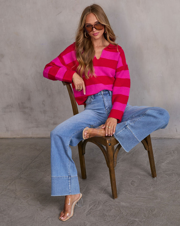 Violette Striped Collared Sweater Red Pink