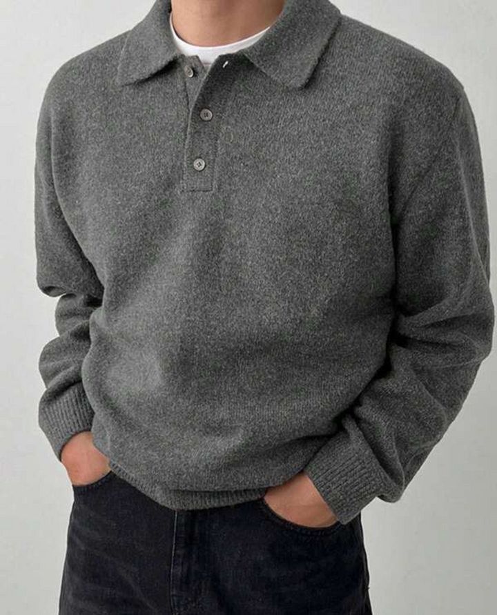Merino Polo Knit Sweater Grey