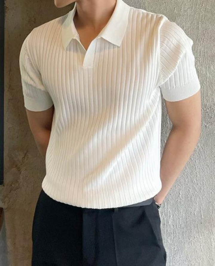 Slim-Fit Ribbed Polo Shirt