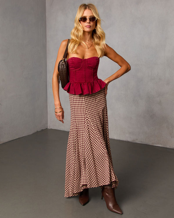 Rylin Gingham Maxi Skirt Burgundy