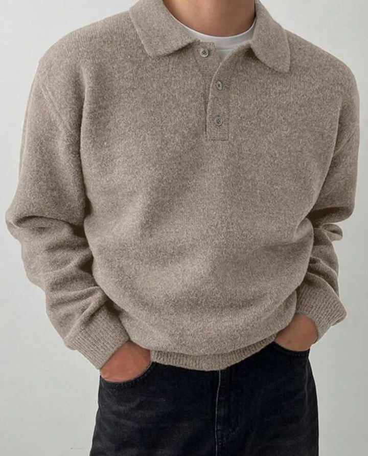 Merino Polo Knit Sweater Beige