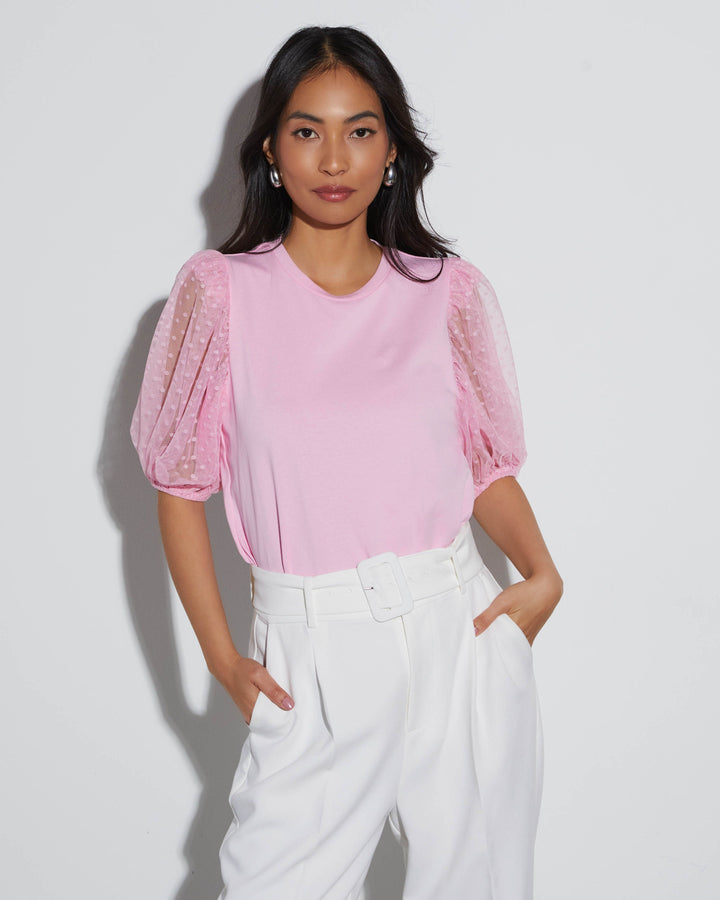 Prim And Proper Tulle Puff Sleeve Top Pink