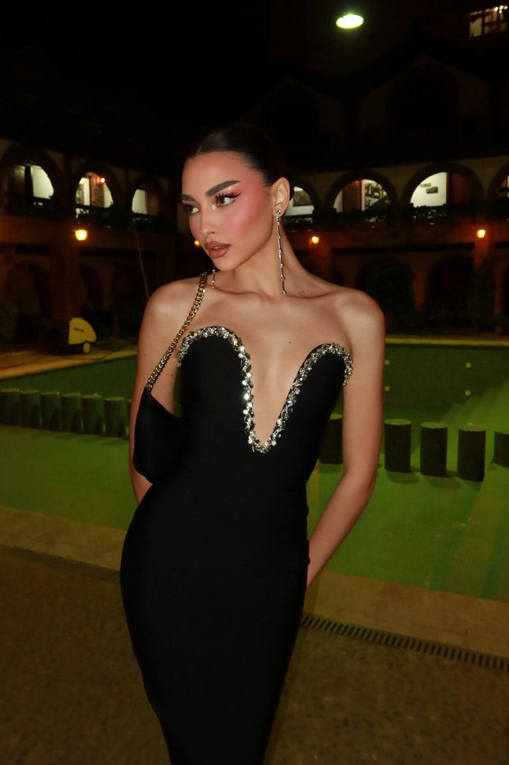 Sweetest Heart Embellished Midi Dress - Black