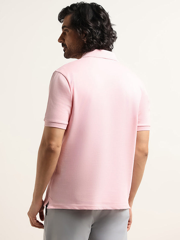 WES Casuals Light Pink Cotton Blend Relaxed-Fit Polo T-Shirt