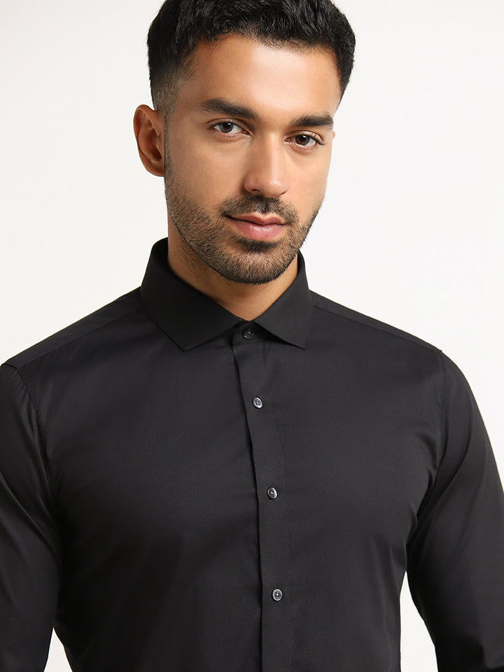 WES Formals Black Cotton-Blend Ultra-Slim Fit Shirt