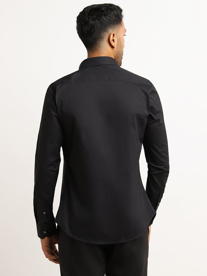 WES Formals Black Cotton-Blend Ultra-Slim Fit Shirt