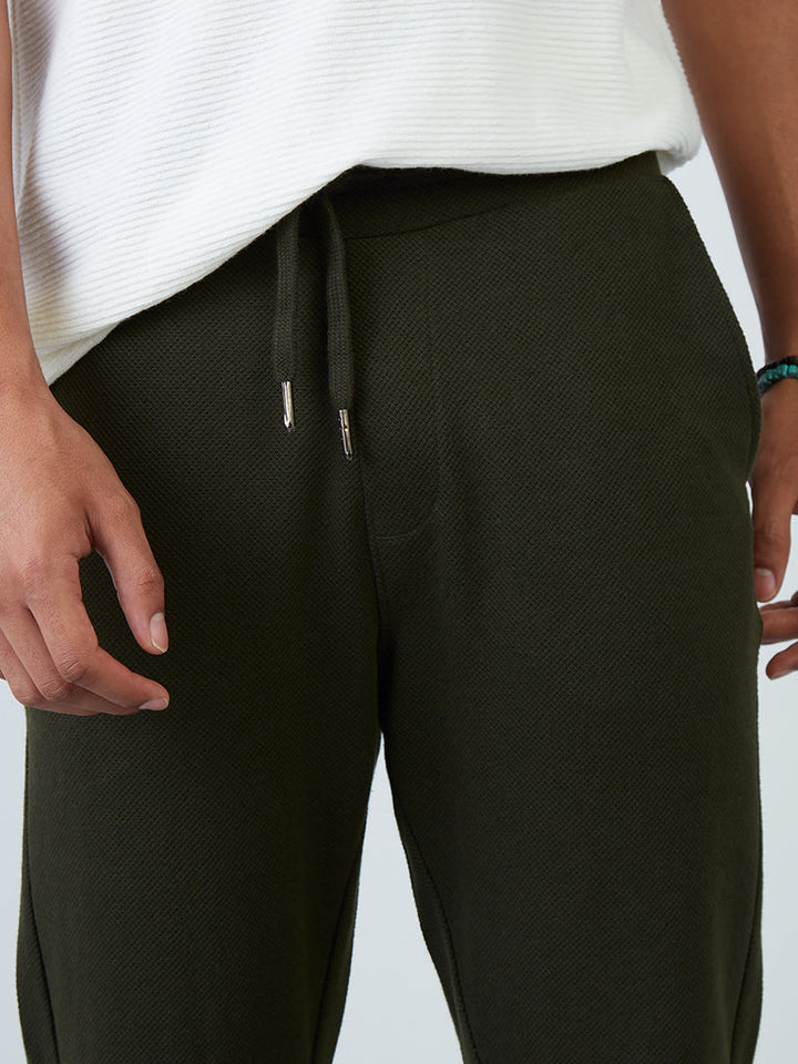 ETA Dark Olive Textured Cotton-Blend Slim-Fit Mid-Rise Joggers