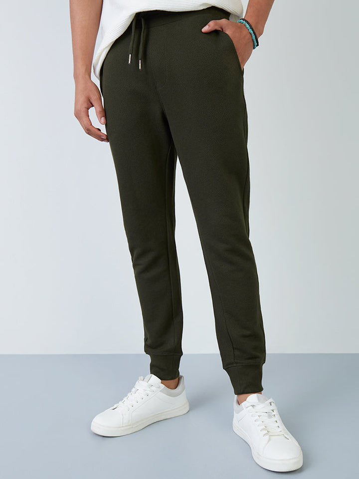 ETA Dark Olive Textured Cotton-Blend Slim-Fit Mid-Rise Joggers