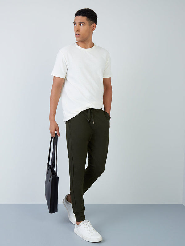 ETA Dark Olive Textured Cotton-Blend Slim-Fit Mid-Rise Joggers
