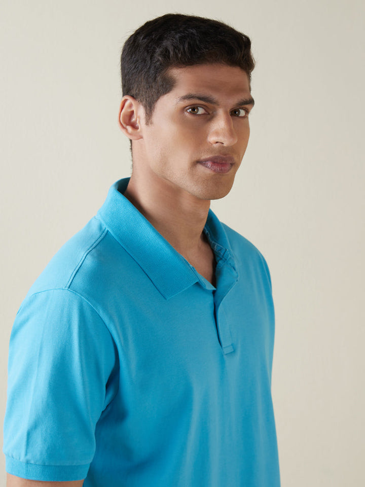 WES Casuals Blue Relaxed-Fit Polo T-Shirt