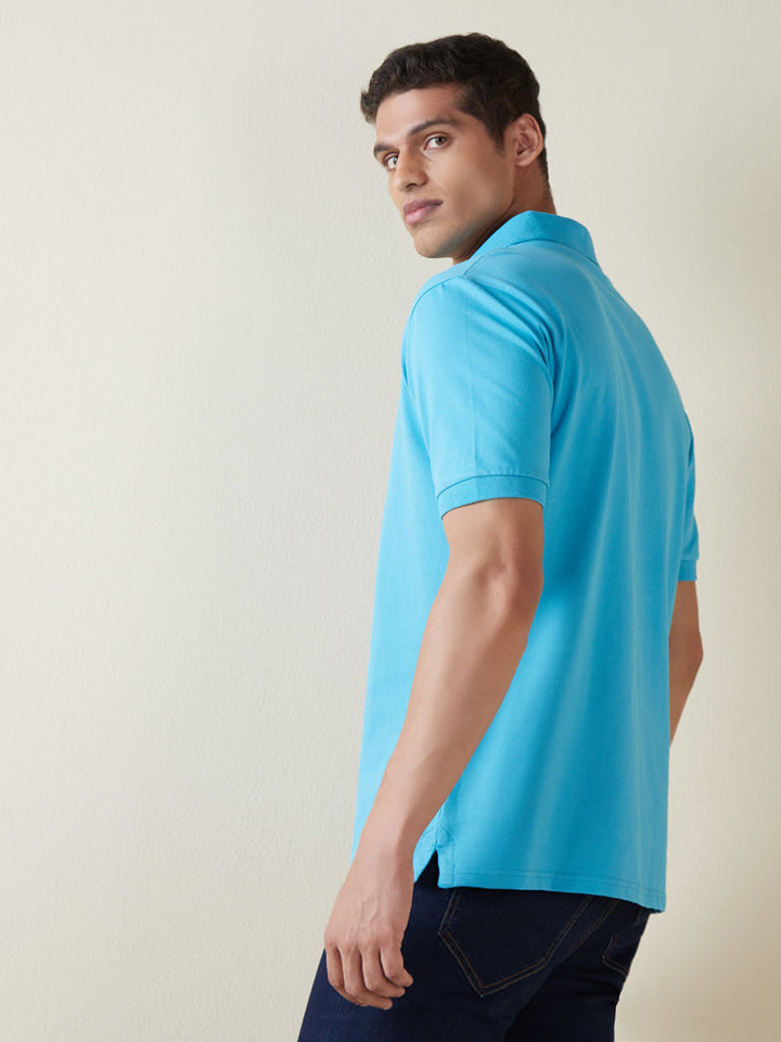 WES Casuals Blue Relaxed-Fit Polo T-Shirt